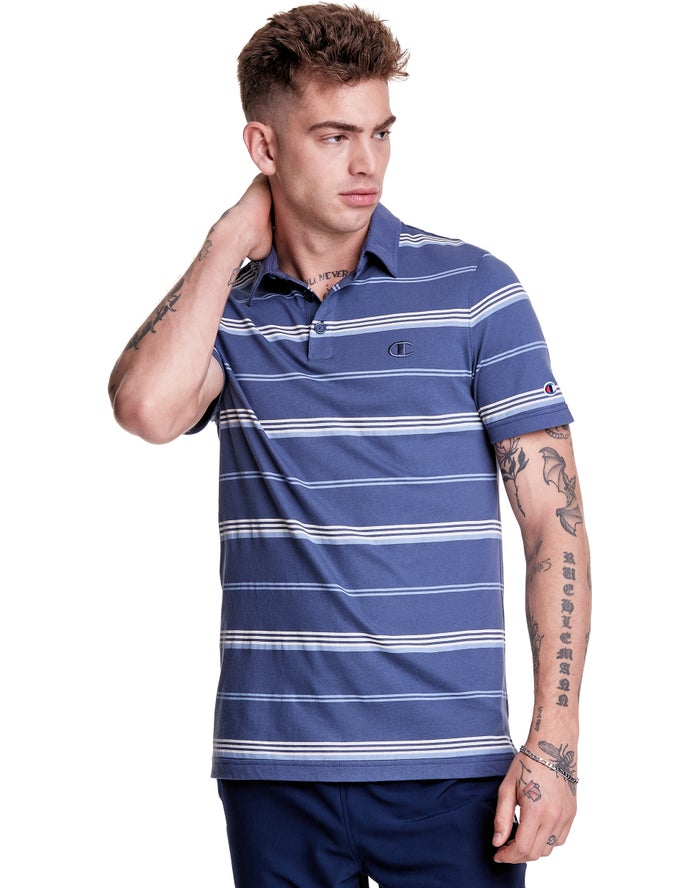 Camiseta Champion Hombre - Jersey Stripe Polo ( Azules/Blancas ) 5987360-GY